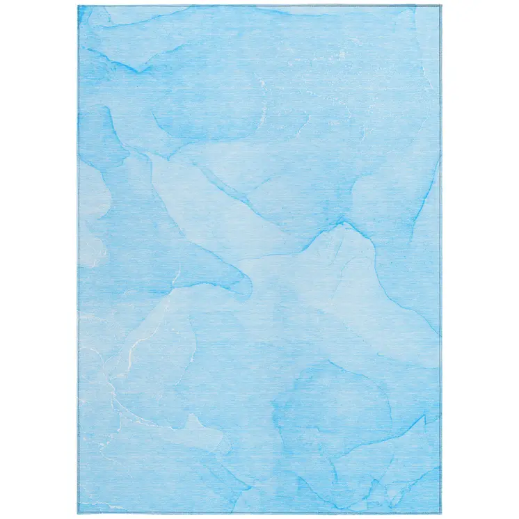 3' X 5' Blue Abstract Washable Non Skid Indoor Outdoor Area Rug