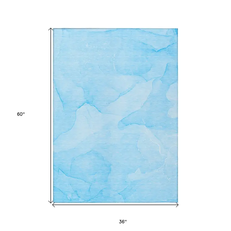 3' X 5' Blue Abstract Washable Non Skid Indoor Outdoor Area Rug