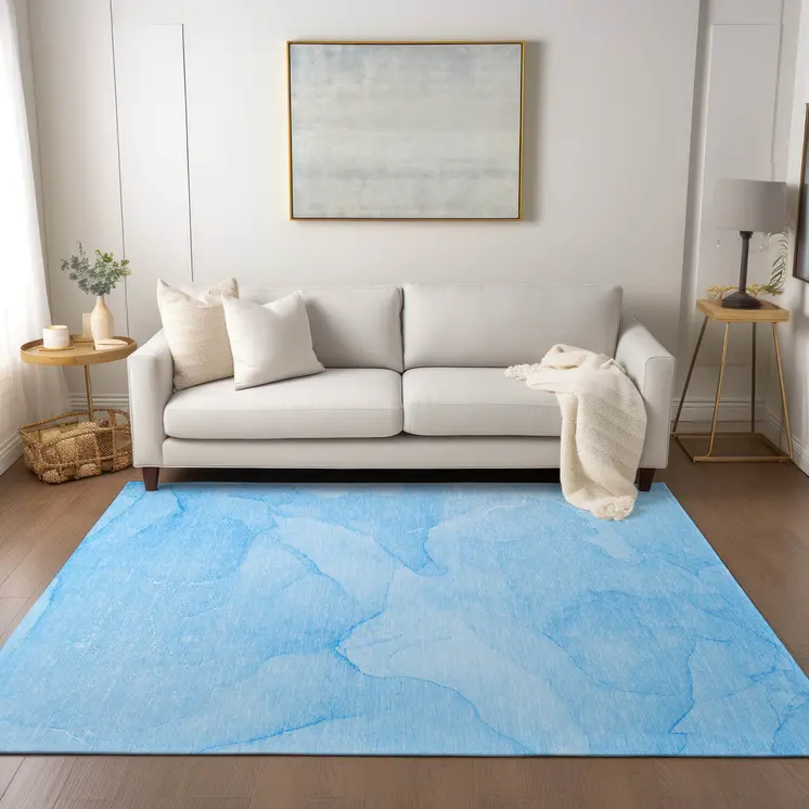 3' X 5' Blue Abstract Washable Non Skid Indoor Outdoor Area Rug