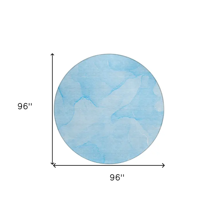 8' Round Blue Round Abstract Washable Non Skid Indoor Outdoor Area Rug