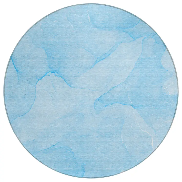 8' Round Blue Round Abstract Washable Non Skid Indoor Outdoor Area Rug