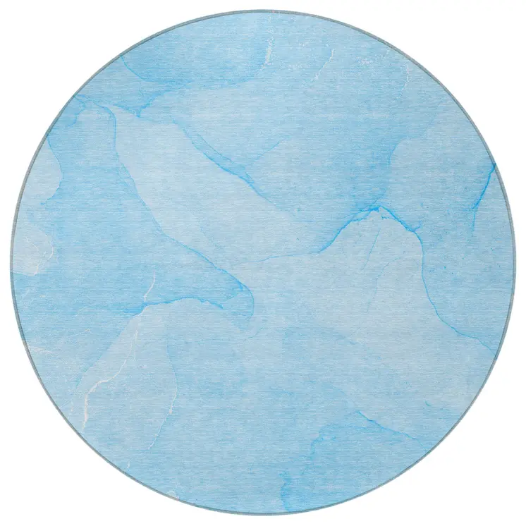 8' Round Blue Round Abstract Washable Non Skid Indoor Outdoor Area Rug