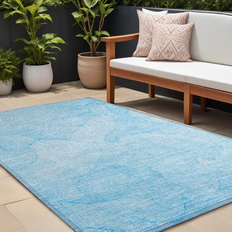 8' X 10' Blue Abstract Washable Non Skid Indoor Outdoor Area Rug