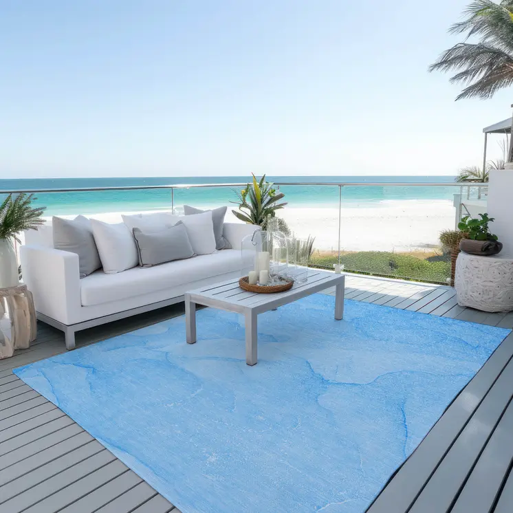 8' X 10' Blue Abstract Washable Non Skid Indoor Outdoor Area Rug