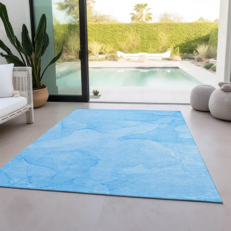 10' X 14' Blue Abstract Washable Non Skid Indoor Outdoor Area Rug