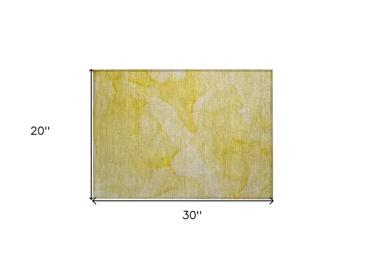2' X 3' Gold Abstract Washable Non Skid Indoor Outdoor Area Rug