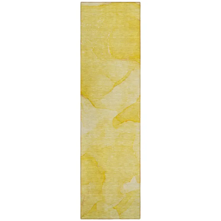 2' X 8' Gold Abstract Washable Non Skid Indoor Outdoor Runner Rug