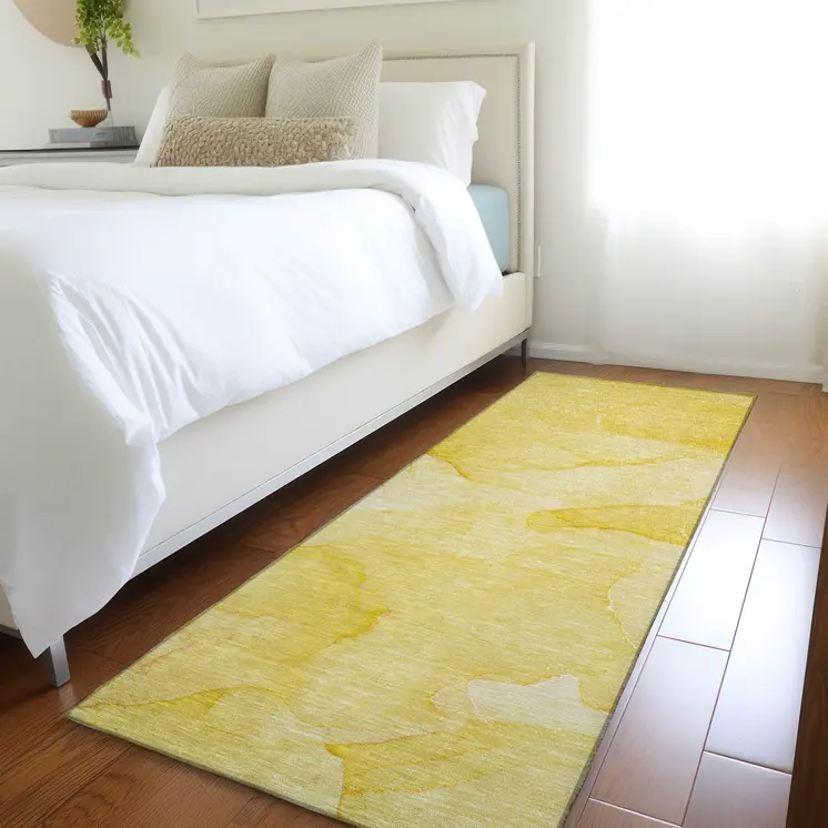 2' X 8' Gold Abstract Washable Non Skid Indoor Outdoor Runner Rug