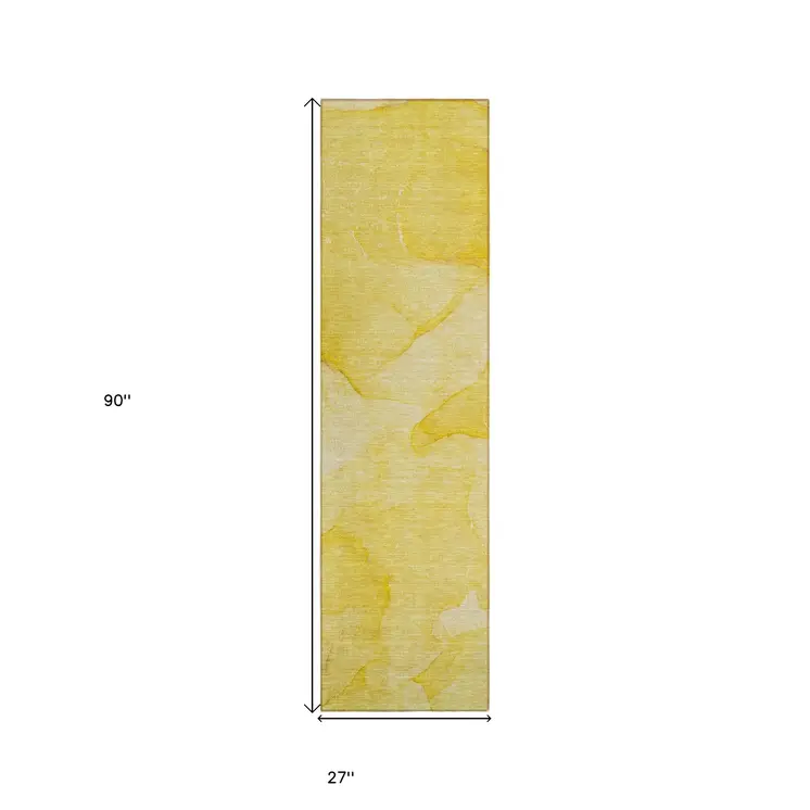 2' X 8' Gold Abstract Washable Non Skid Indoor Outdoor Runner Rug