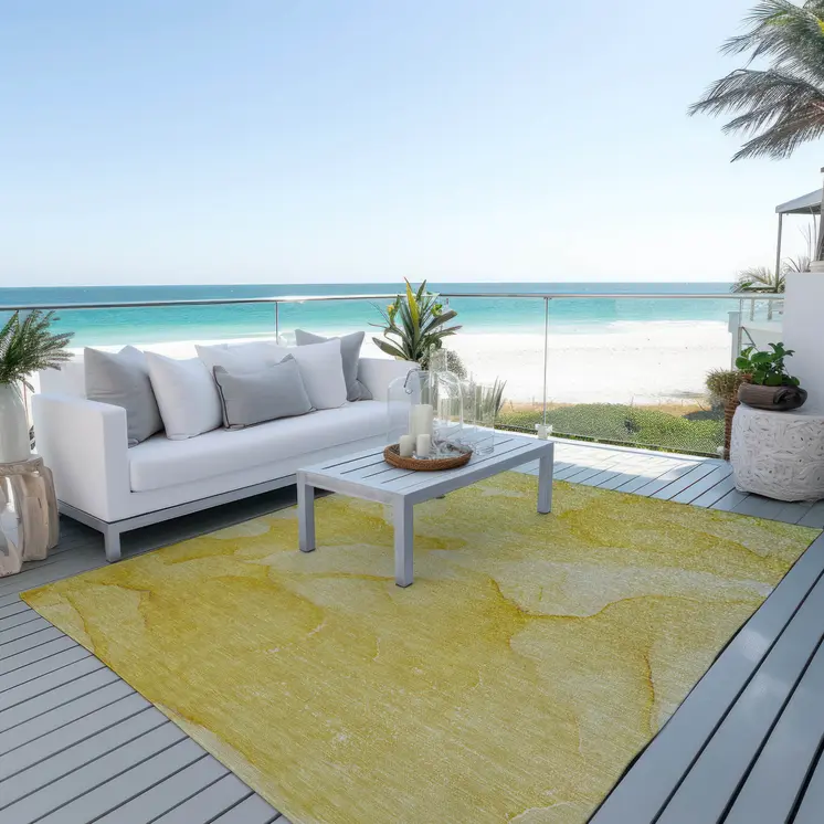 5' X 8' Gold Abstract Washable Non Skid Indoor Outdoor Area Rug