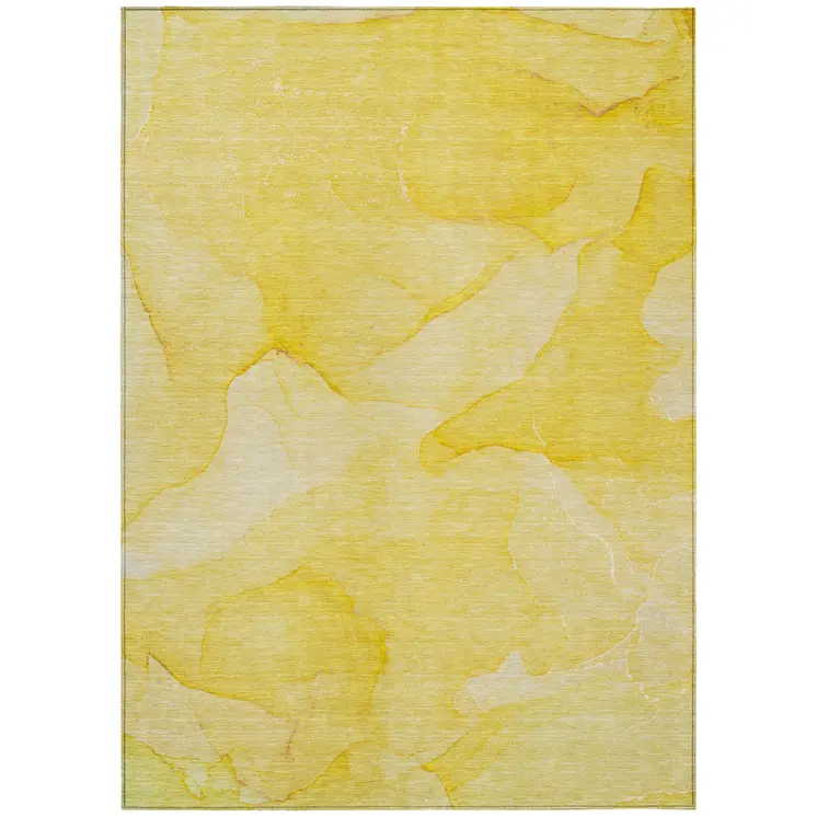 5' X 8' Gold Abstract Washable Non Skid Indoor Outdoor Area Rug