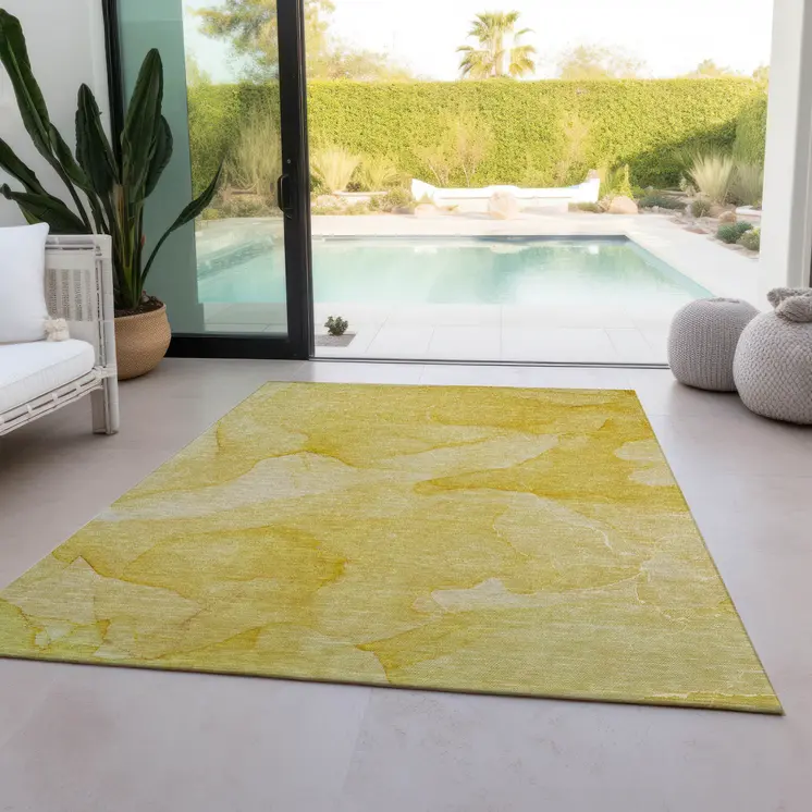 5' X 8' Gold Abstract Washable Non Skid Indoor Outdoor Area Rug