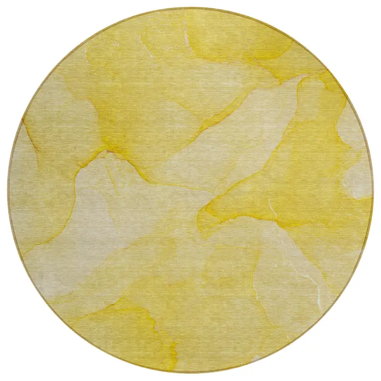 8' Round Gold Abstract Washable Non Skid Indoor Outdoor Area Rug