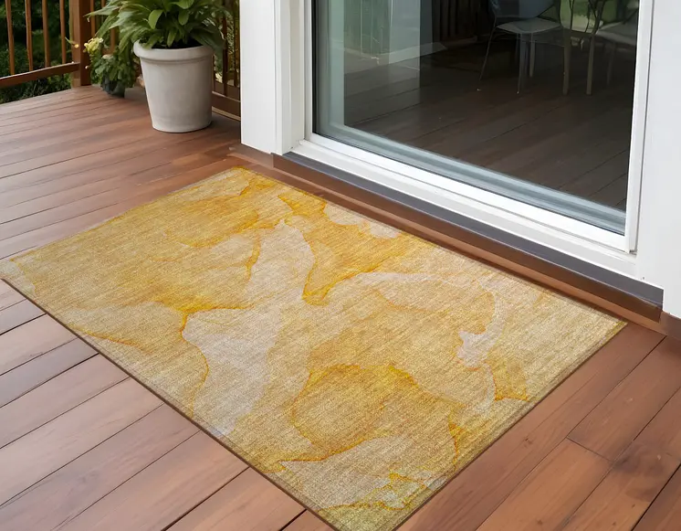 2' X 3' Orange Abstract Washable Non Skid Indoor Outdoor Area Rug