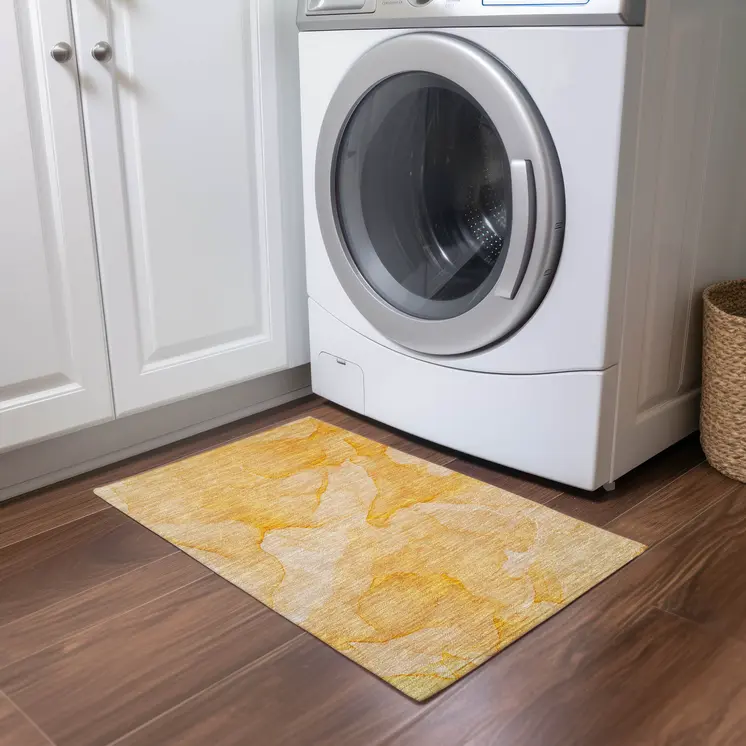 2' X 3' Orange Abstract Washable Non Skid Indoor Outdoor Area Rug