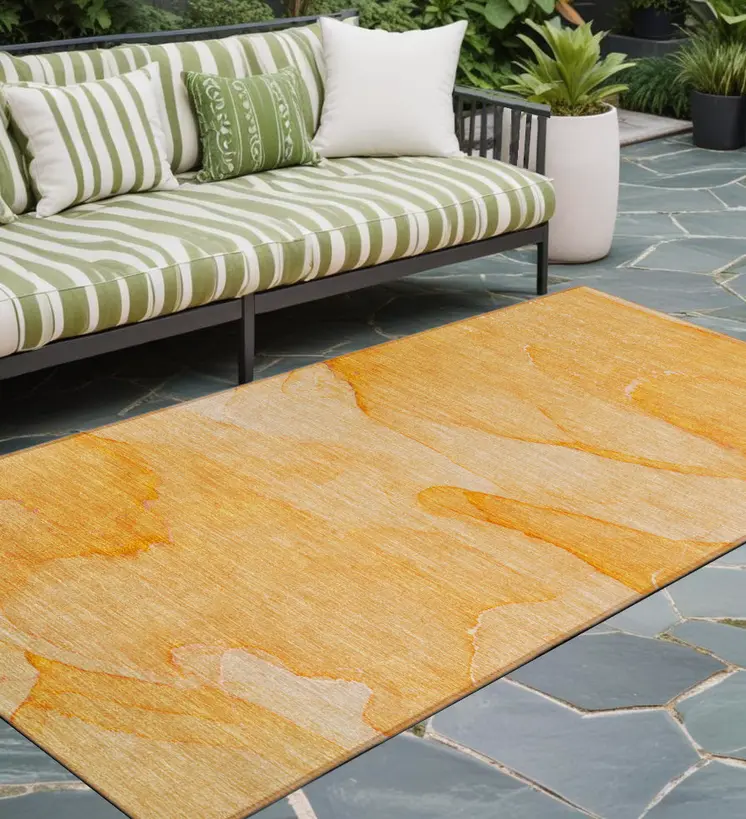 2' X 8' Orange Abstract Washable Non Skid Indoor Outdoor Runner Rug