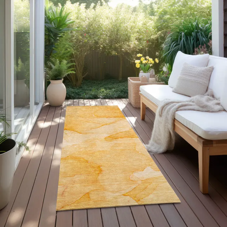2' X 8' Orange Abstract Washable Non Skid Indoor Outdoor Runner Rug