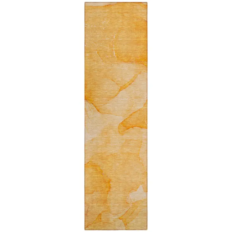 2' X 8' Orange Abstract Washable Non Skid Indoor Outdoor Runner Rug