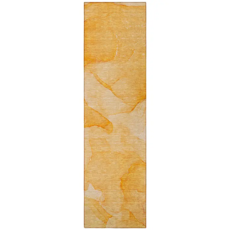 2' X 8' Orange Abstract Washable Non Skid Indoor Outdoor Runner Rug