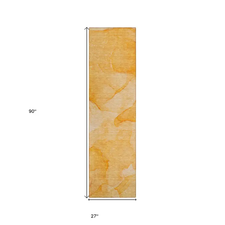 2' X 8' Orange Abstract Washable Non Skid Indoor Outdoor Runner Rug