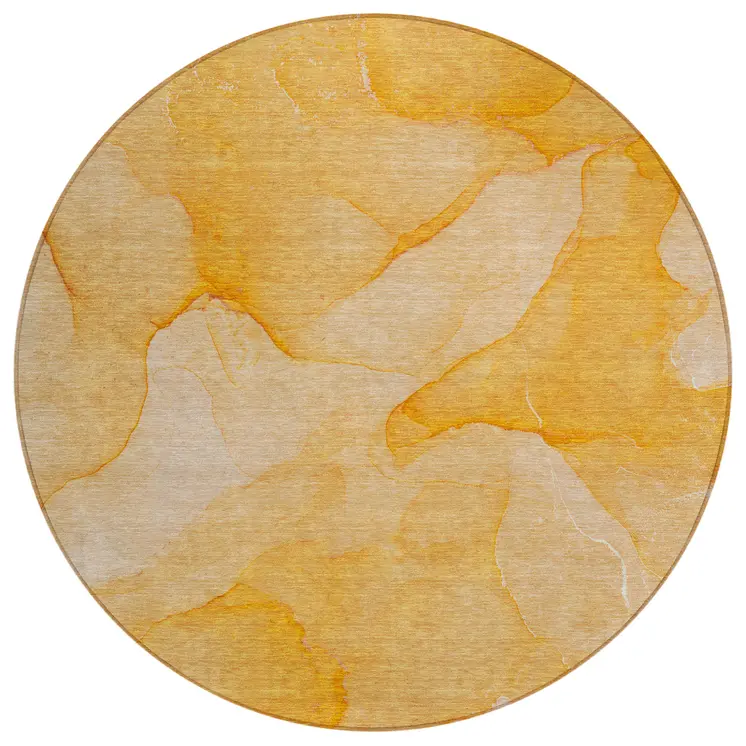 8' Round Orange Abstract Washable Non Skid Indoor Outdoor Area Rug