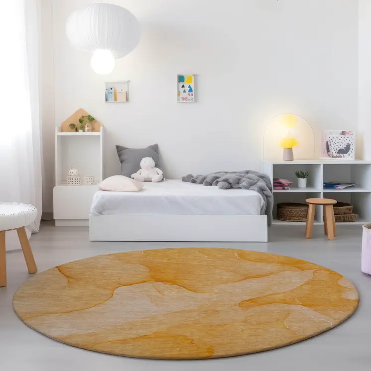 8' Round Orange Abstract Washable Non Skid Indoor Outdoor Area Rug