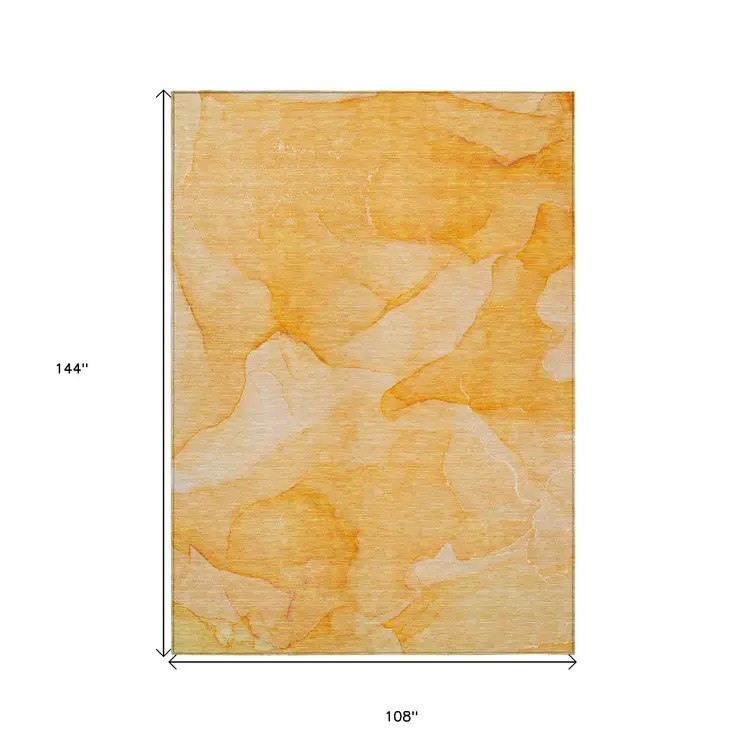 9' X 12' Orange Abstract Washable Non Skid Indoor Outdoor Area Rug