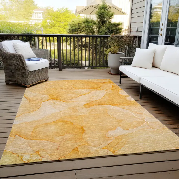 9' X 12' Orange Abstract Washable Non Skid Indoor Outdoor Area Rug