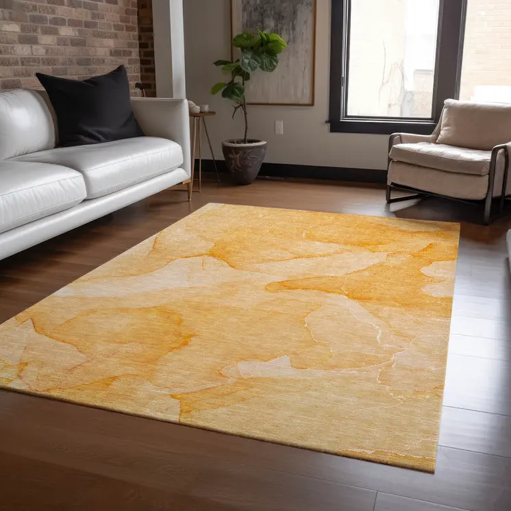 9' X 12' Orange Abstract Washable Non Skid Indoor Outdoor Area Rug