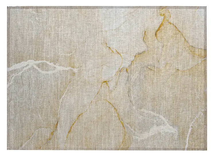 2' X 3' Beige Abstract Washable Indoor Outdoor Area Rug