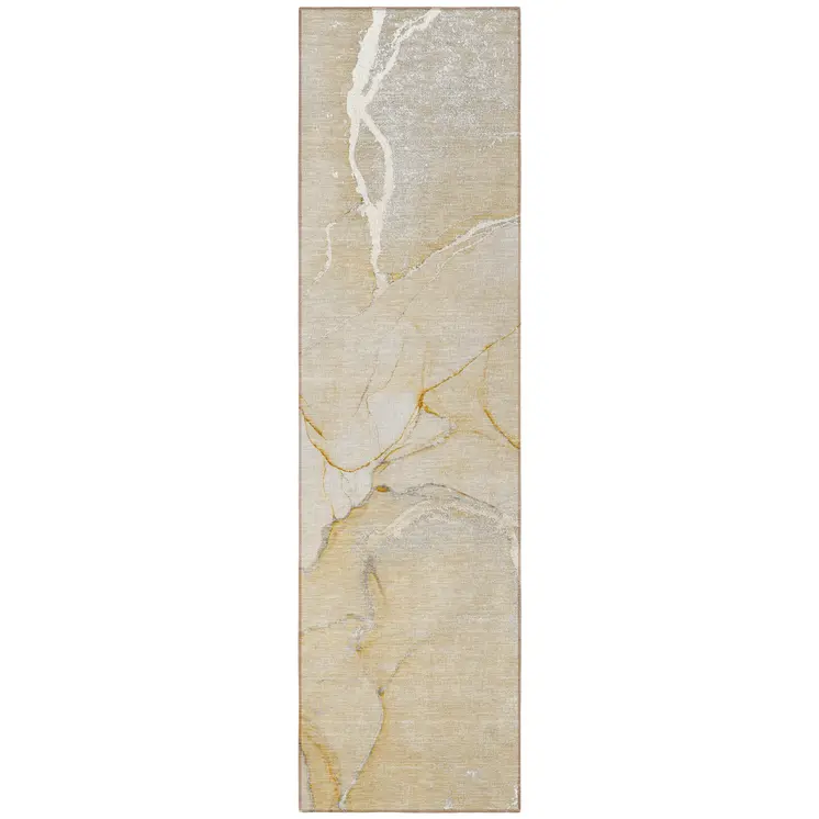 2' X 8' Beige Abstract Washable Indoor Outdoor Runner Rug