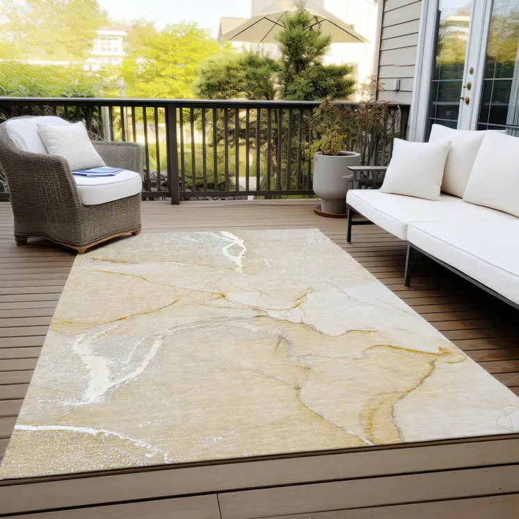 3' X 5' Beige Abstract Washable Indoor Outdoor Area Rug