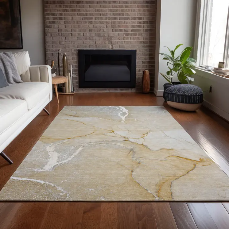 3' X 5' Beige Abstract Washable Indoor Outdoor Area Rug