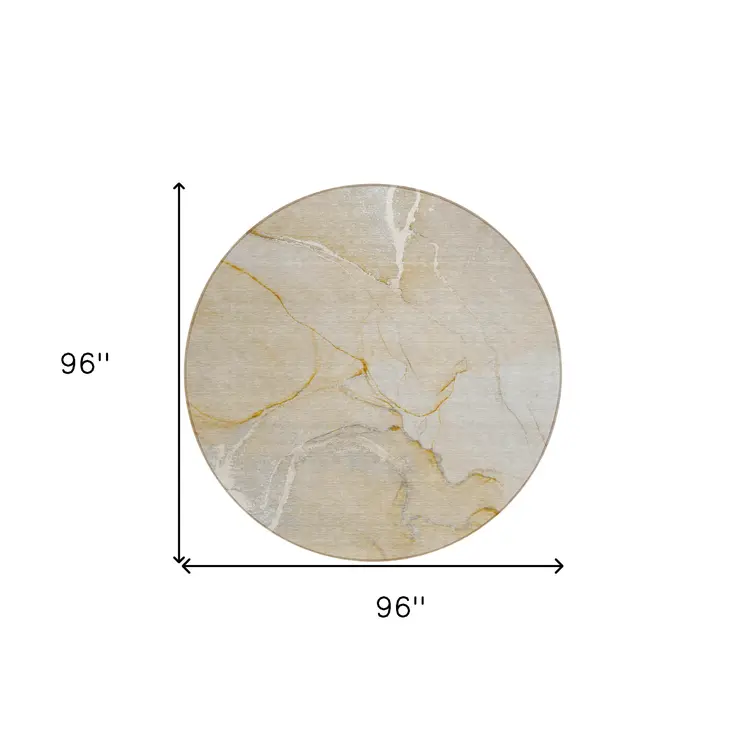 8' Round Beige Abstract Washable Indoor Outdoor Area Rug