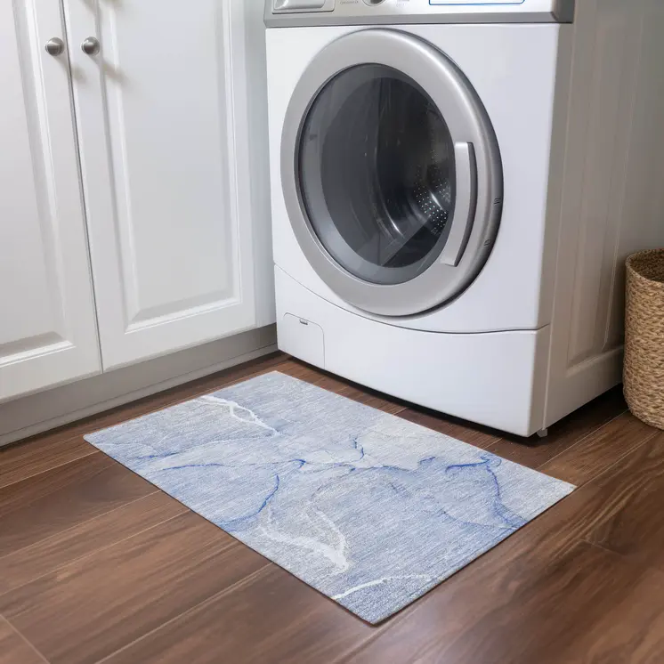 2' X 3' Blue Abstract Washable Non Skid Indoor Outdoor Area Rug