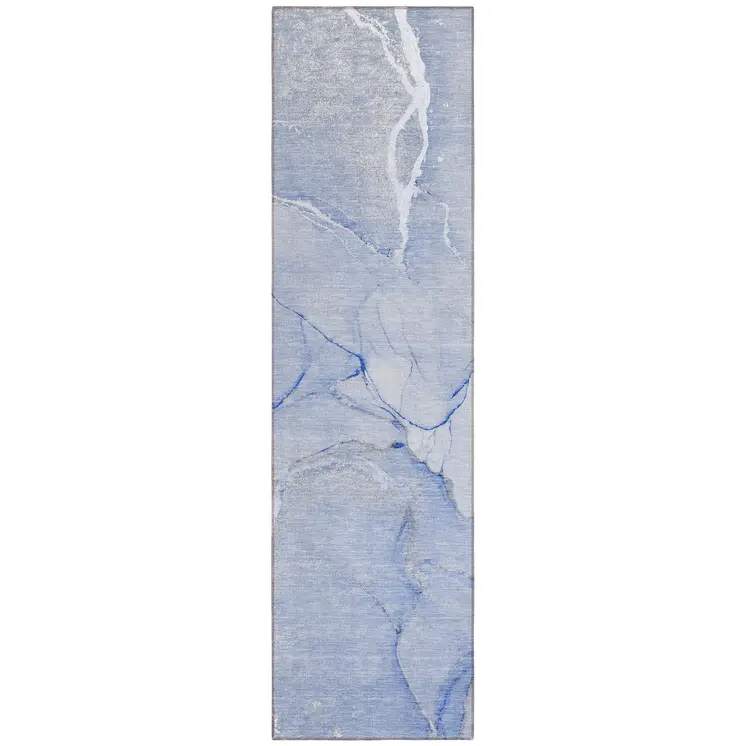 8' Runner Blue Abstract Washable Non Skid Indoor Outdoor Runner Rug