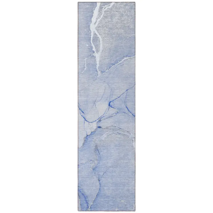8' Runner Blue Abstract Washable Non Skid Indoor Outdoor Runner Rug