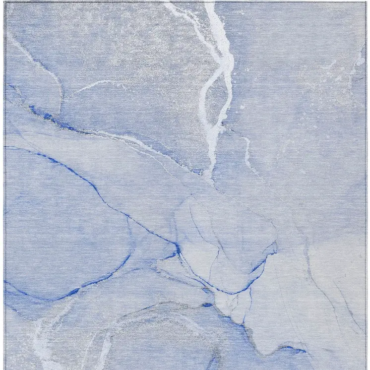 3' X 5' Blue Abstract Washable Non Skid Indoor Outdoor Area Rug