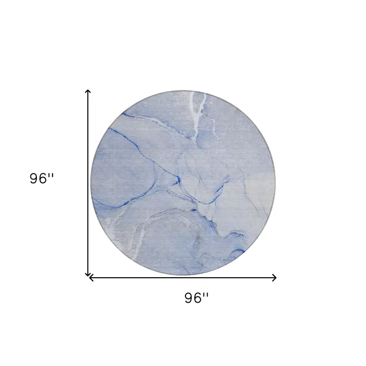 8' Round Blue Round Abstract Washable Non Skid Indoor Outdoor Area Rug