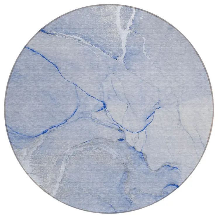 8' Round Blue Round Abstract Washable Non Skid Indoor Outdoor Area Rug