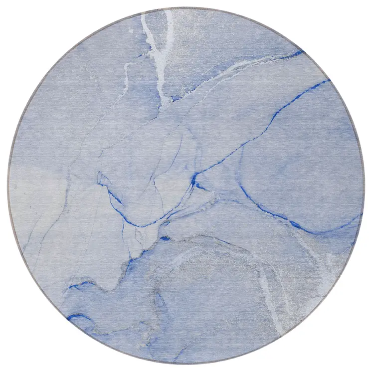 8' Round Blue Round Abstract Washable Non Skid Indoor Outdoor Area Rug