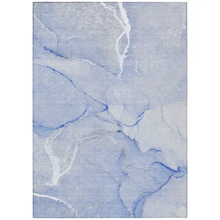 10' X 14' Blue Abstract Washable Non Skid Indoor Outdoor Area Rug