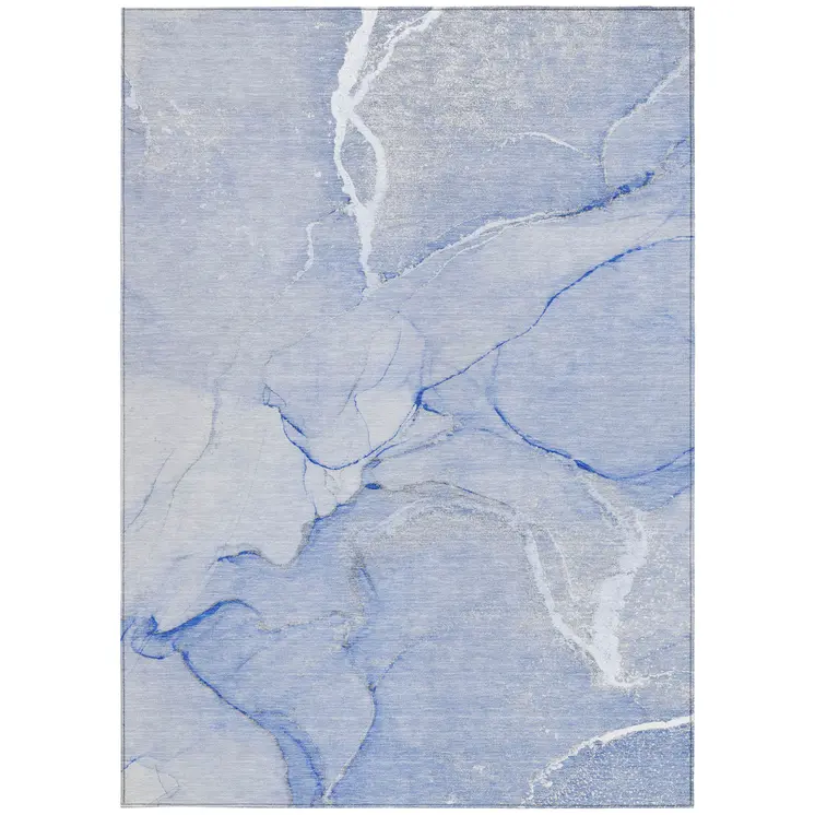 10' X 14' Blue Abstract Washable Non Skid Indoor Outdoor Area Rug