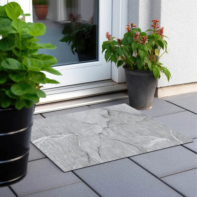 2' X 3' Gray Abstract Washable Non Skid Indoor Outdoor Area Rug