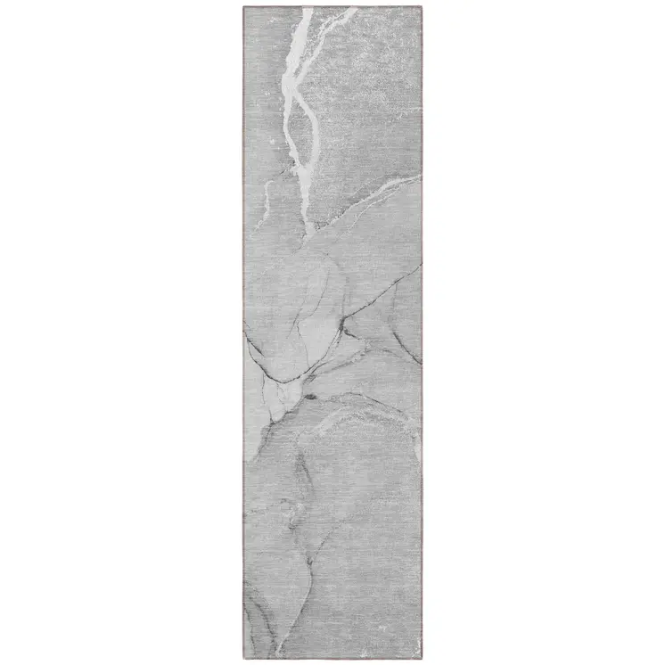 8' Runner Gray Abstract Washable Non Skid Indoor Outdoor Runner Rug