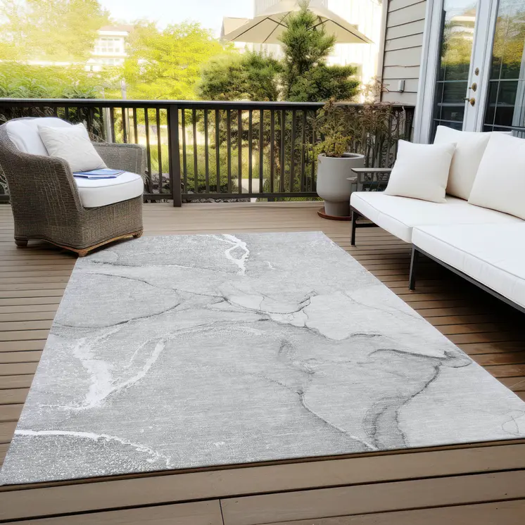 3' X 5' Gray Abstract Washable Non Skid Indoor Outdoor Area Rug