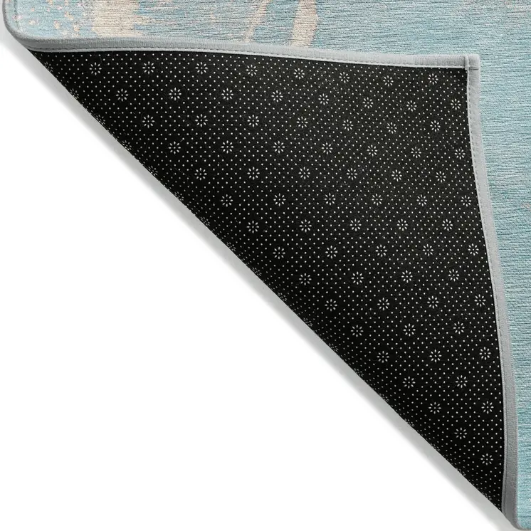 8' Runner Teal Abstract Washable Non Skid Indoor Outdoor Runner Rug
