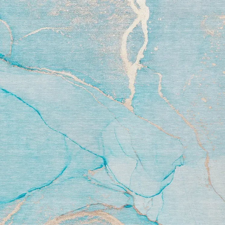 3' X 5' Teal Abstract Washable Non Skid Indoor Outdoor Area Rug