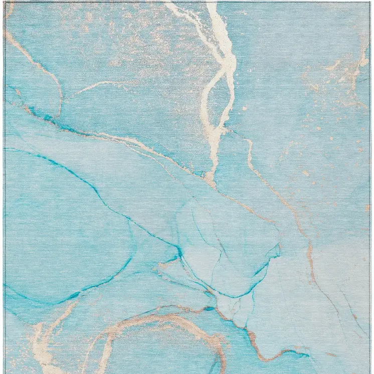 3' X 5' Teal Abstract Washable Non Skid Indoor Outdoor Area Rug