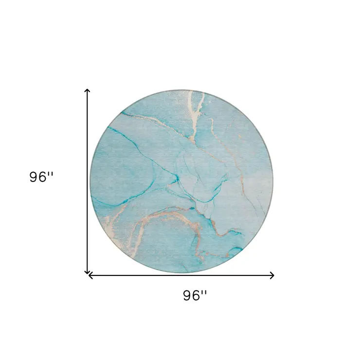 8' X 8' Teal Round Abstract Washable Indoor Outdoor Area Rug